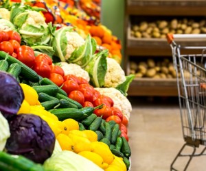 Grocery store shopping cart vegetables